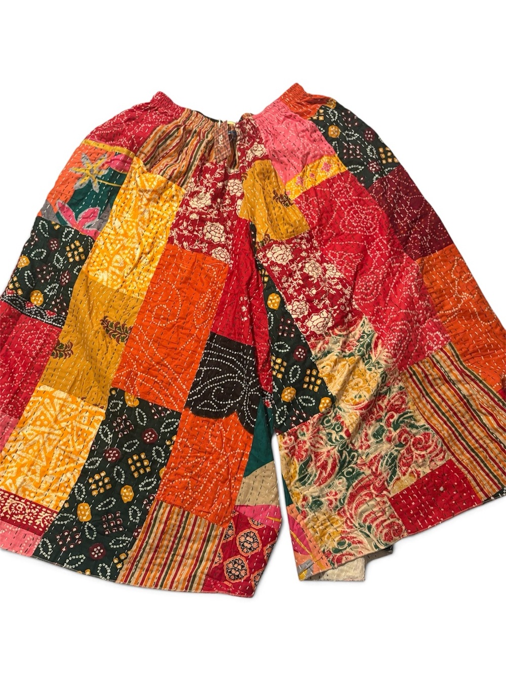 Raj Women's Medium Patchwork Kantha Stitch Wide Leg Boho pants Size XL